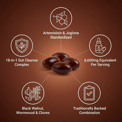 Wormwood Black Walnut Cloves Softgels - Promotes Internal Cleansing & Digestive Wellness