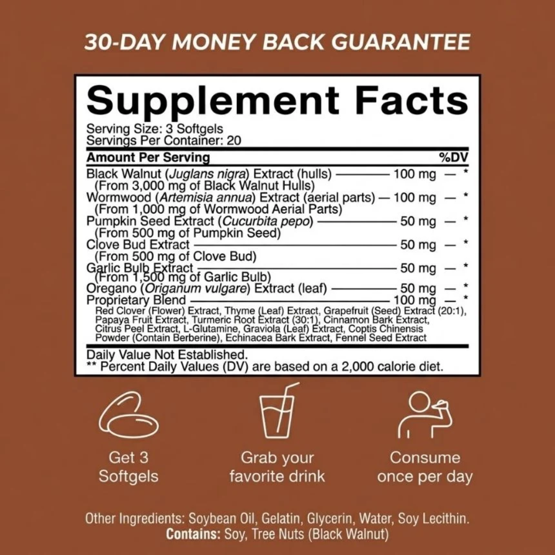 Wormwood Black Walnut Cloves Softgels - Promotes Internal Cleansing & Digestive Wellness