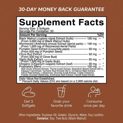 Wormwood Black Walnut Cloves Softgels - Promotes Internal Cleansing & Digestive Wellness