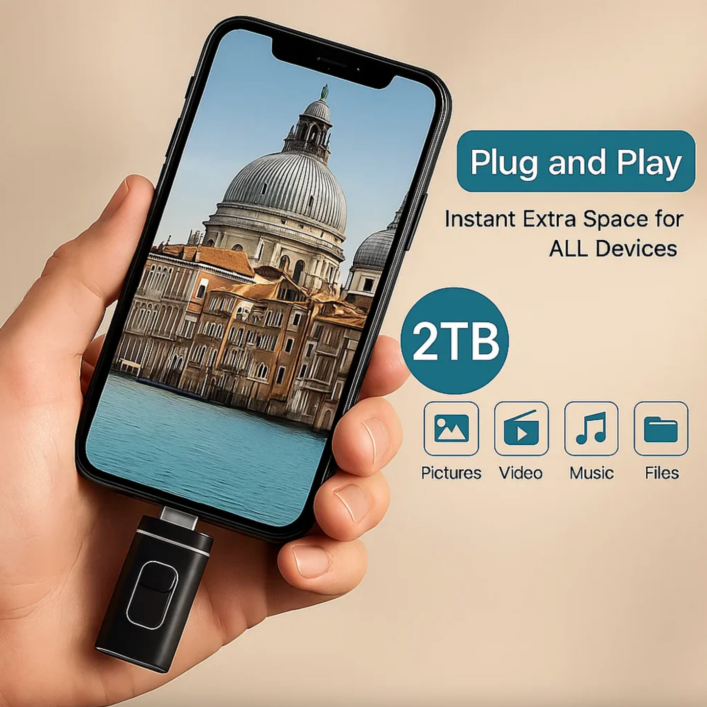 2TB Smartphone Memory USB - Store 500,000 Photos Or 400+ Hours Of Video