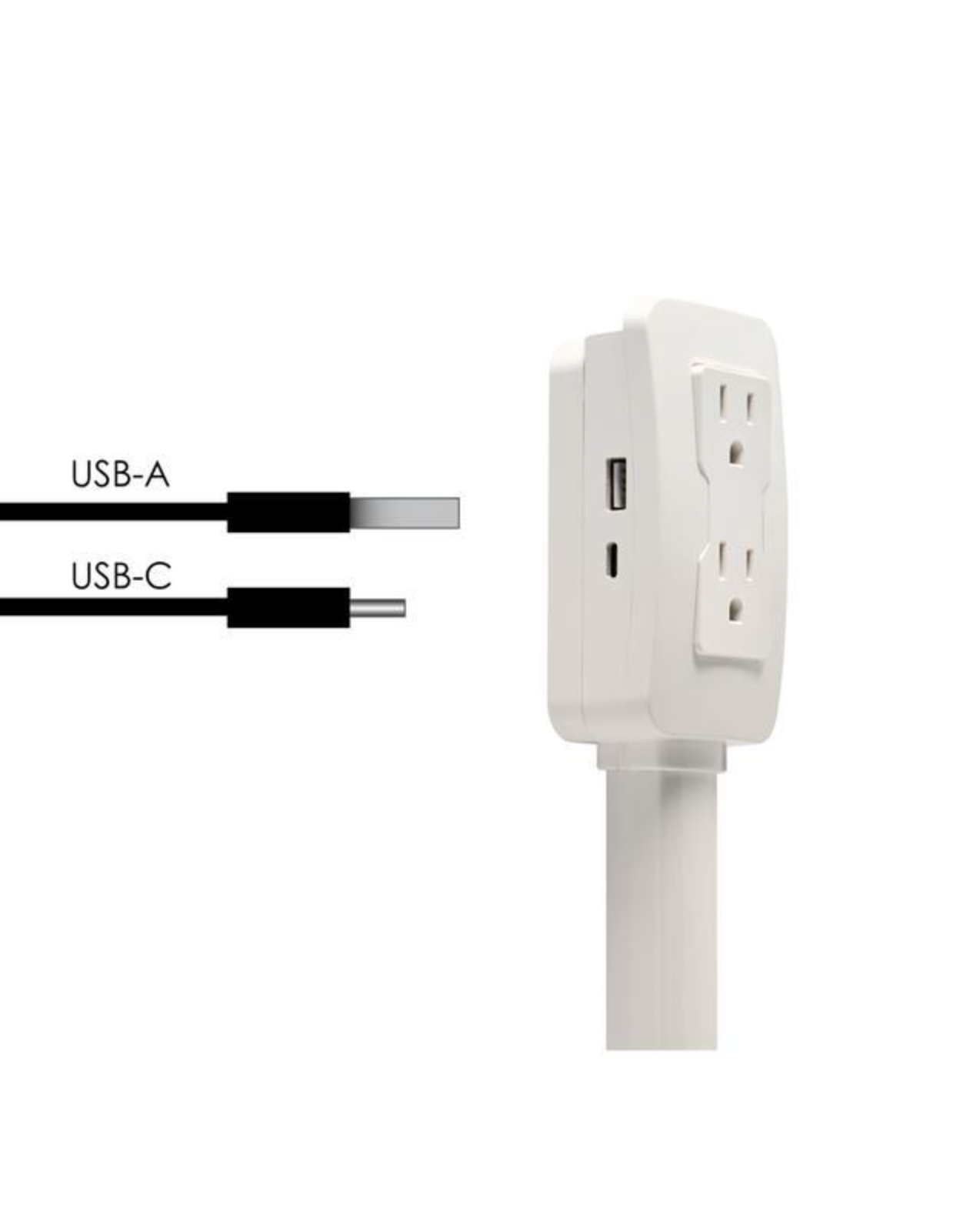 EZ Outlet Electrical Outlet Extender with USB-A USB-C & 2 AC Outlets - Extendable 22-34" Rotatable 180° for Couches Desks Nightstands