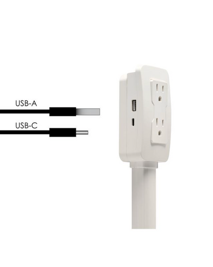 EZ Outlet Electrical Outlet Extender with USB-A USB-C & 2 AC Outlets - Extendable 22-34" Rotatable 180° for Couches Desks Nightstands