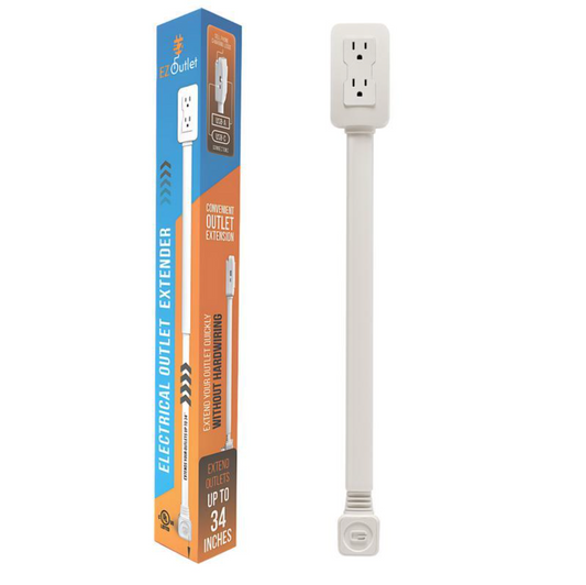 EZ Outlet Electrical Outlet Extender with USB-A USB-C & 2 AC Outlets - Extendable 22-34" Rotatable 180° for Couches Desks Nightstands
