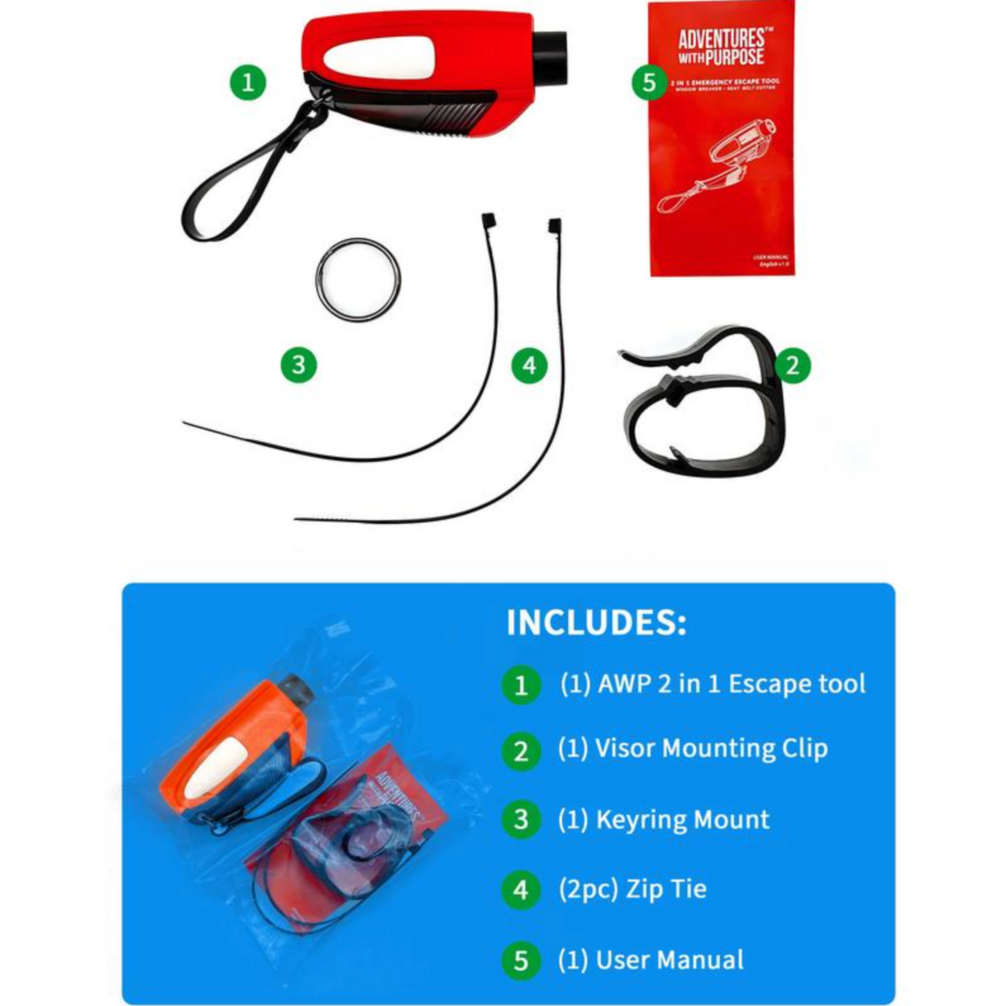 2-in-1 Emergency Window Breaker & Seatbelt Cutter